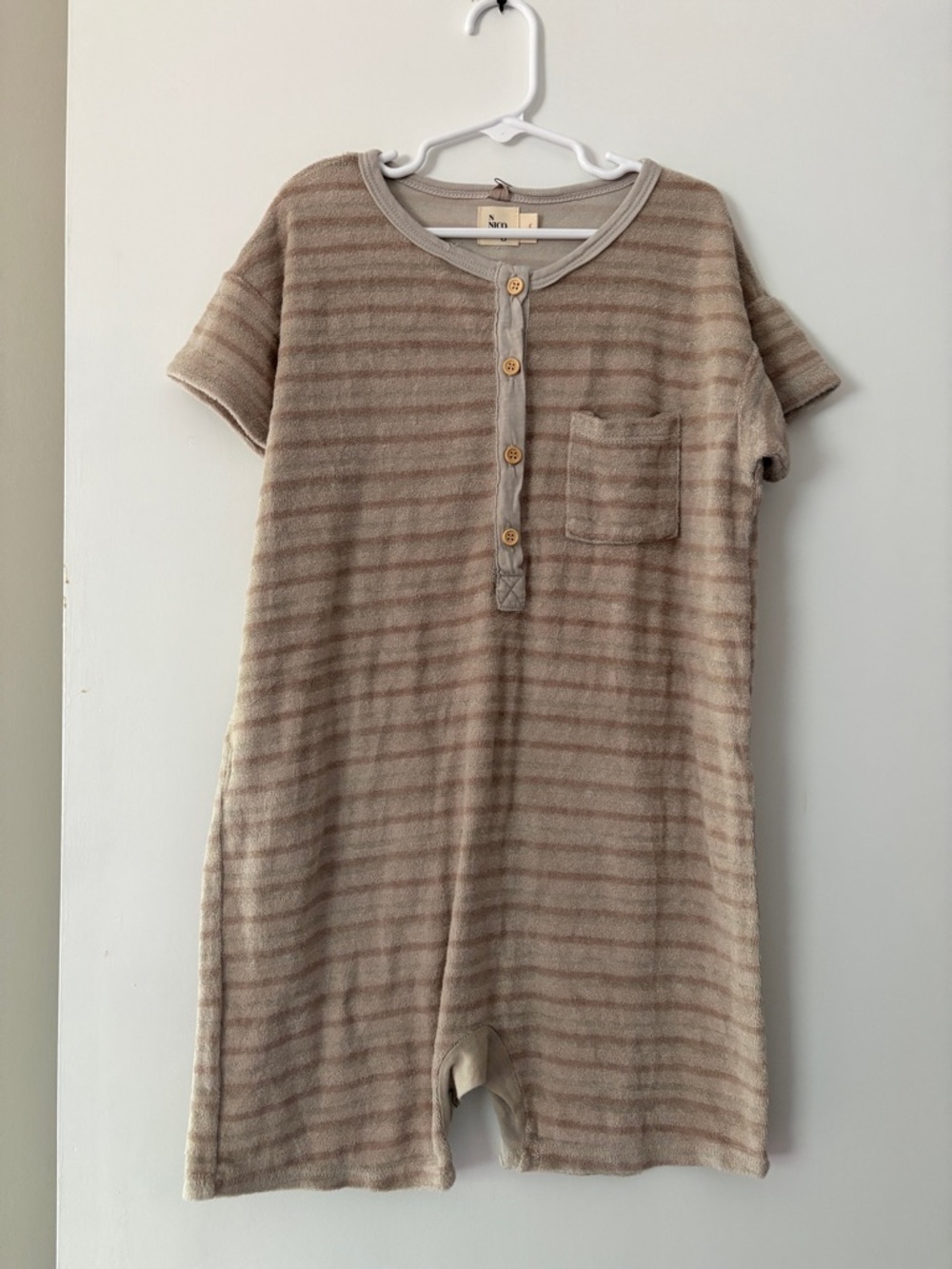 Nico Nico Beige and Tan Striped Short-Sleeve Romper